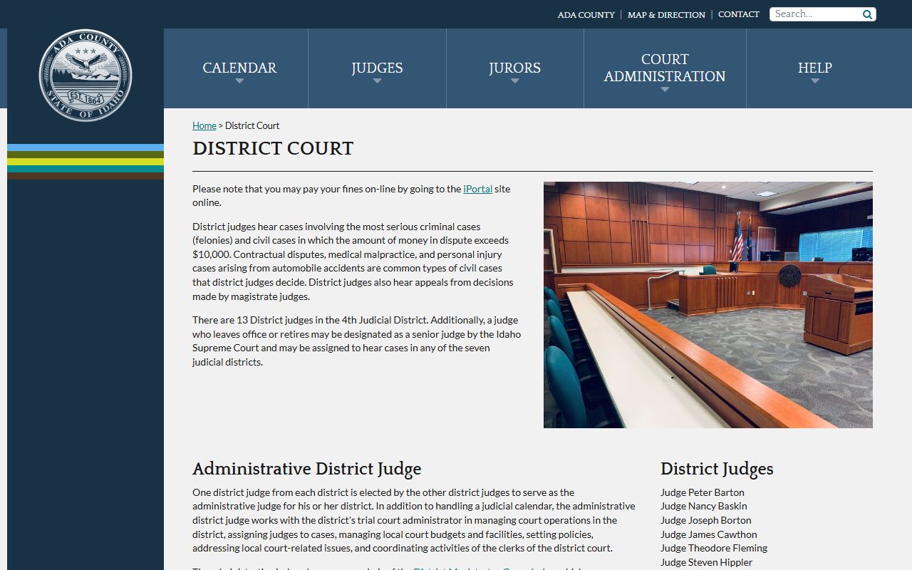 Ada County District Court overview with judge roster and Fourth Judicial District context