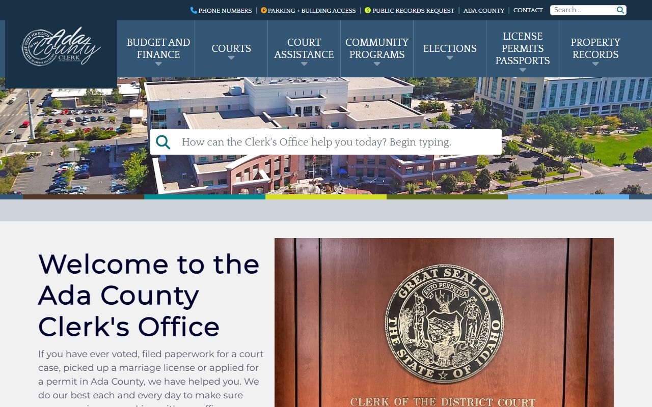 Ada County Clerk homepage with Trent Tripple and services tiles