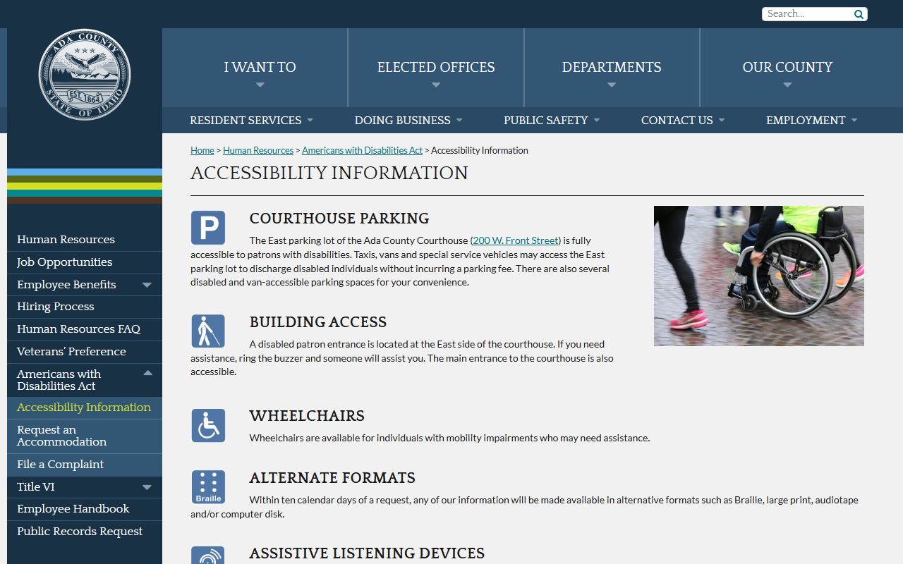 Ada County courthouse accessibility information for the Clerk's office