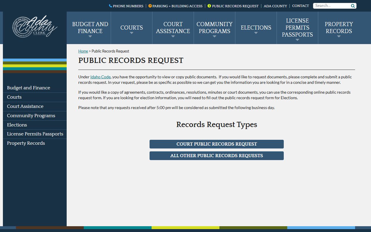 Ada County Clerk court public records request choices