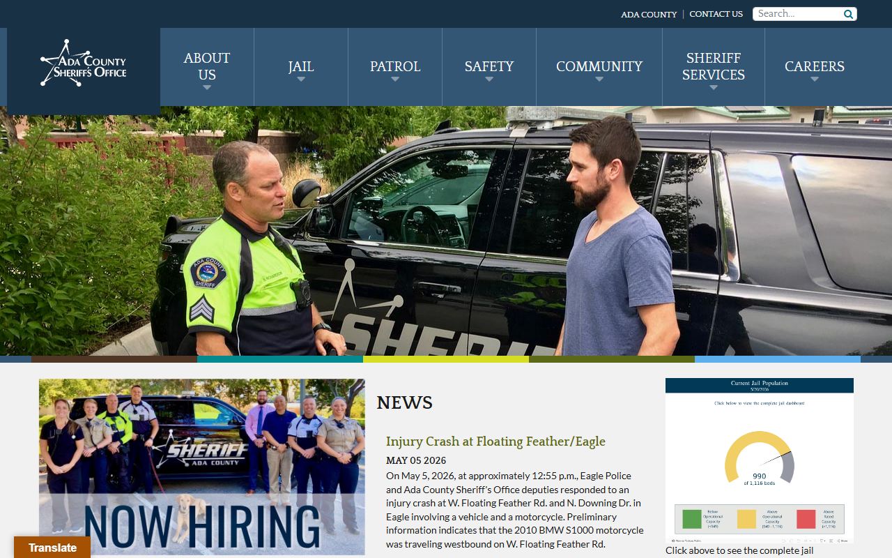 Ada County Sheriff's Office homepage for arrest record search
