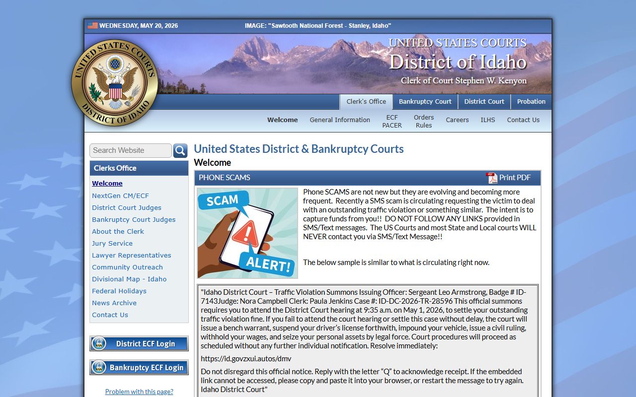 U.S. District and Bankruptcy Court for Idaho serving Ada County