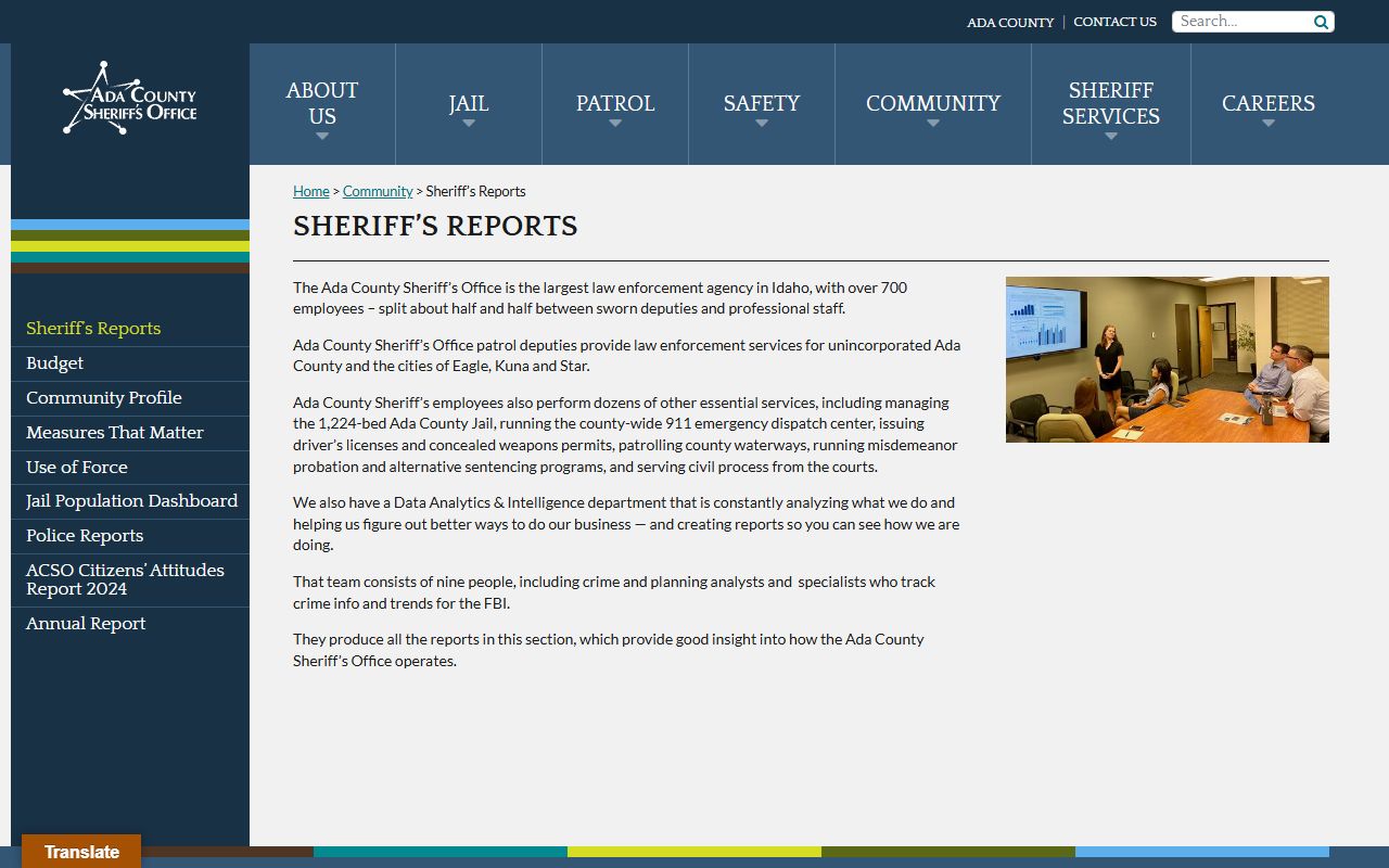 Ada County Sheriff annual reports for jail population data
