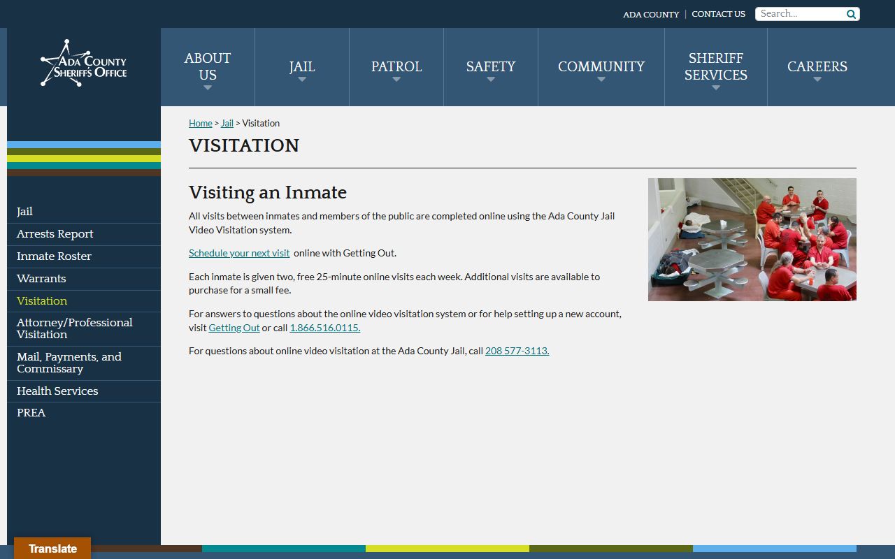 Ada County Jail video visitation page
