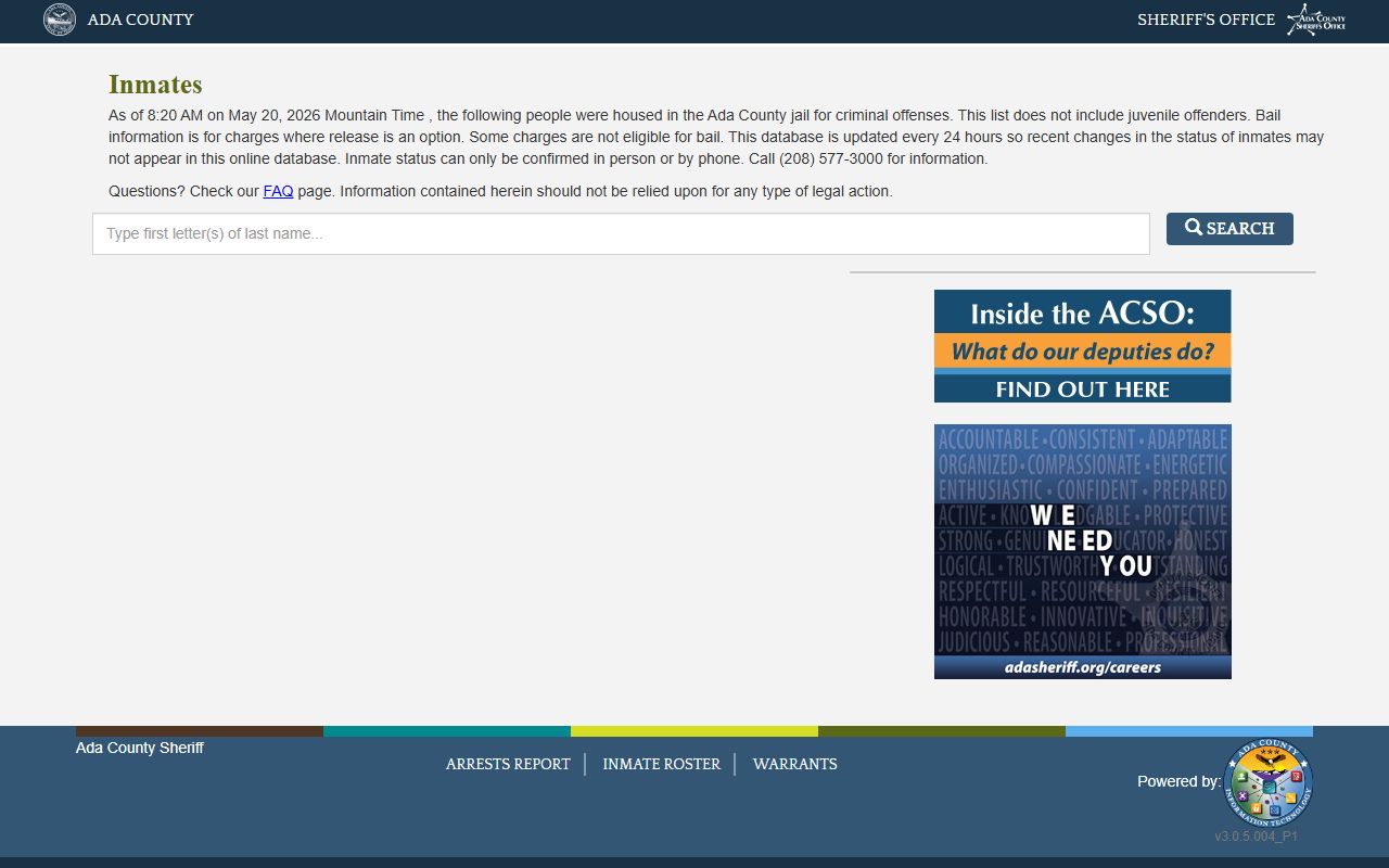 Ada County inmate roster search interface