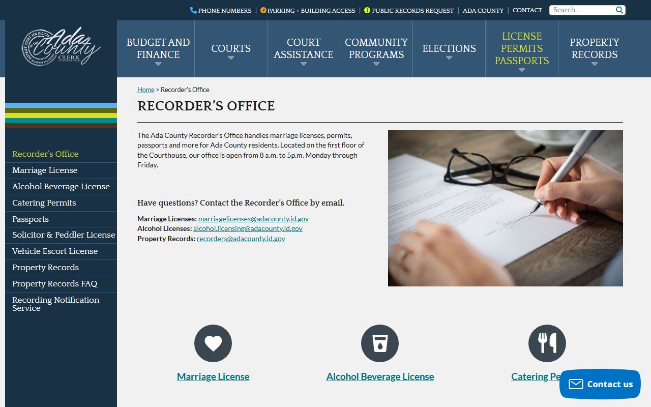 Ada County Recorder licenses and permits including marriage