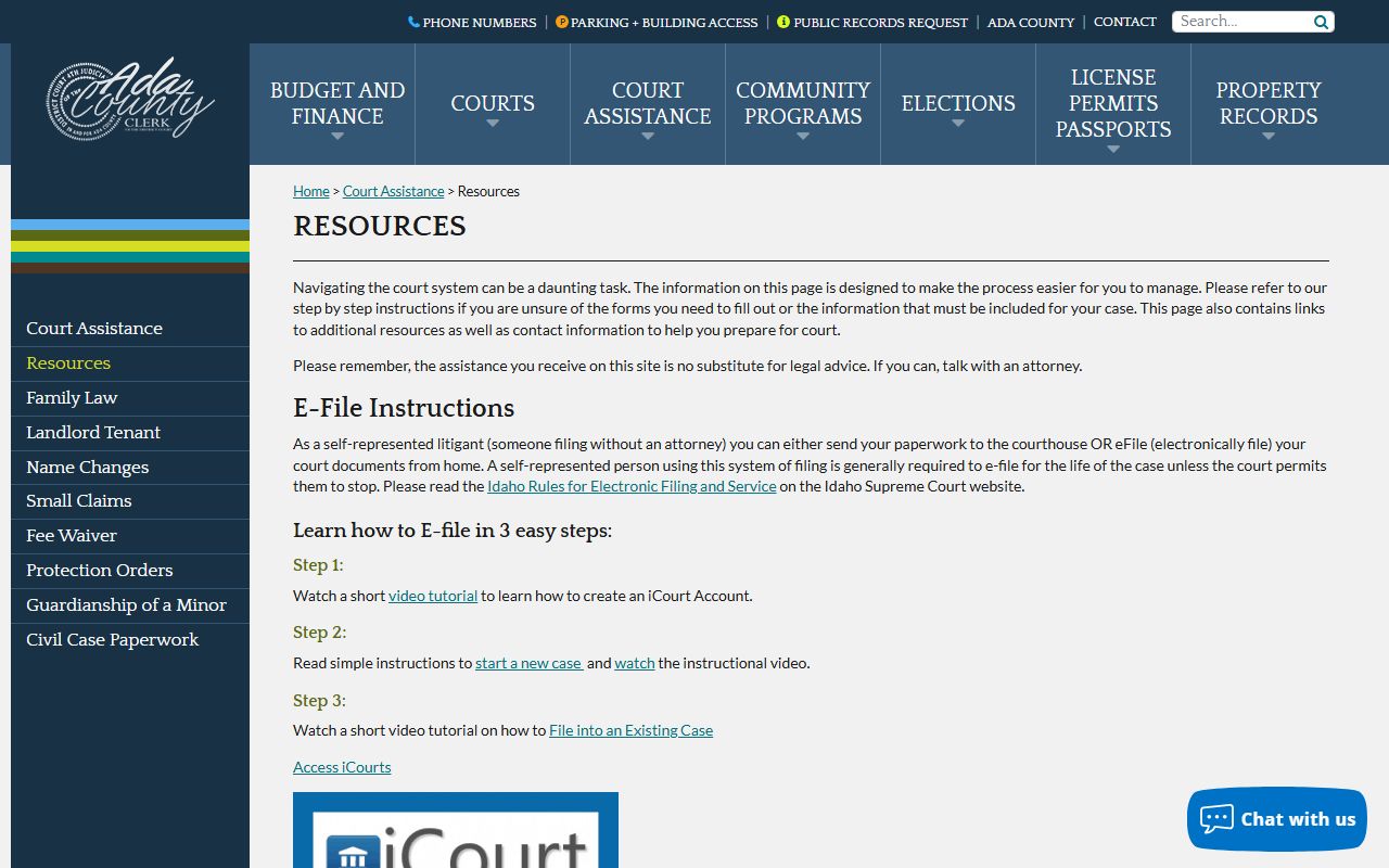 Ada County Court Assistance probate resources page