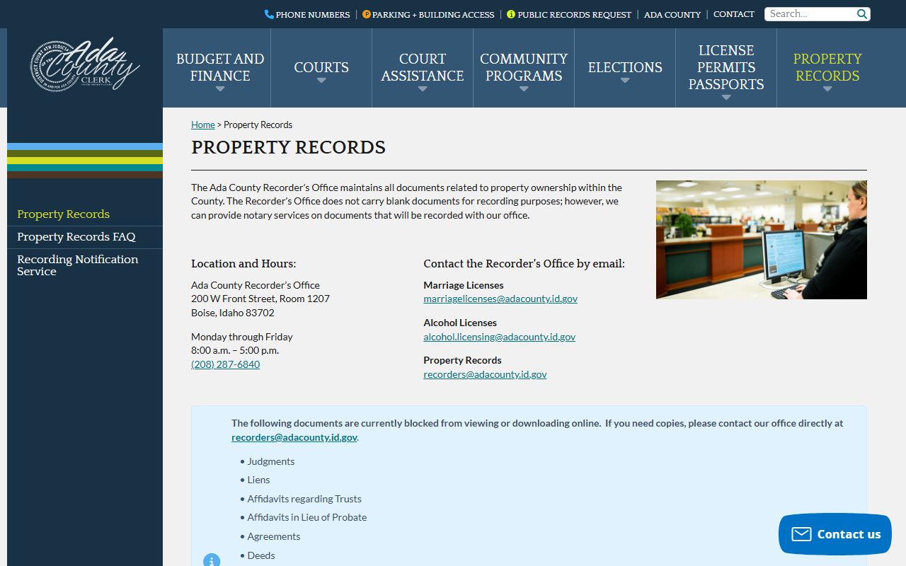 Ada County property records page for public records