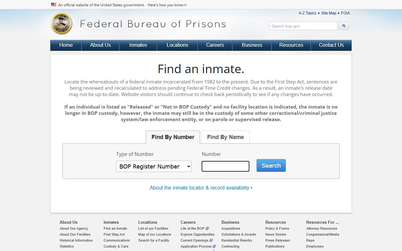 Federal Bureau of Prisons inmate locator for Ada County federal cases