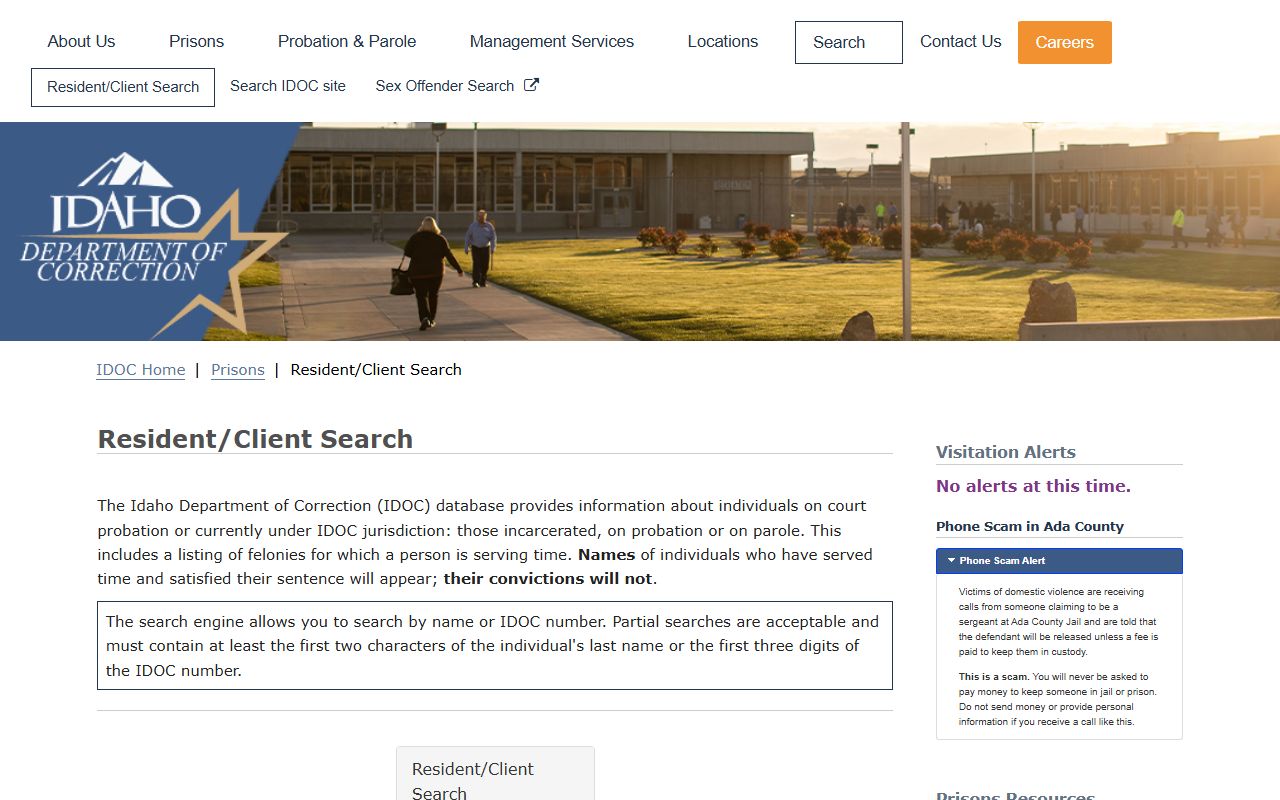 IDOC resident client search for Ada County released inmates